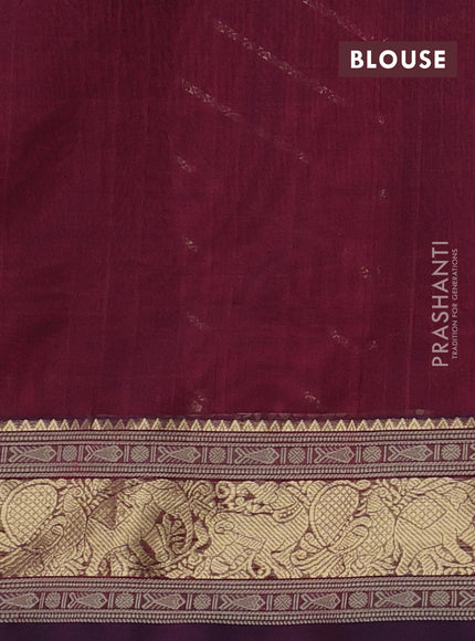 Kanchipuram silk cotton saree deep maroon with allover zari weaves and thread & zari woven border