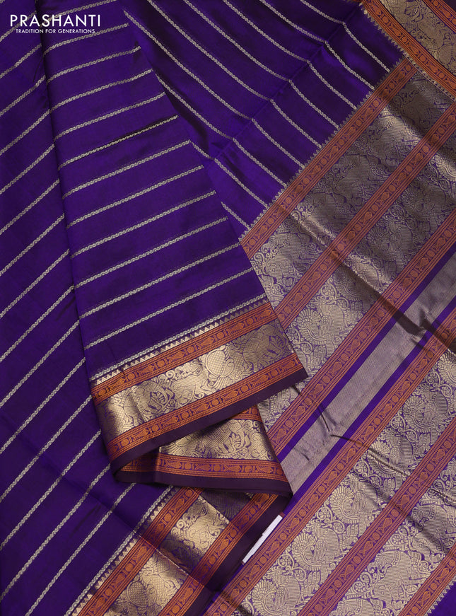 Kanchipuram silk cotton saree violet with allover thread weaves and thread & zari woven border
