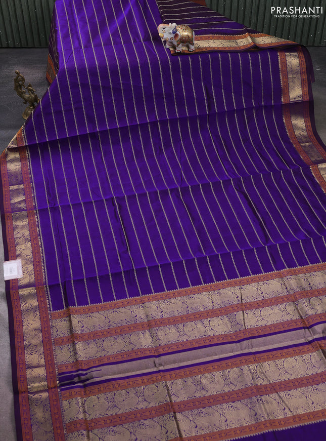 Kanchipuram silk cotton saree violet with allover thread weaves and thread & zari woven border
