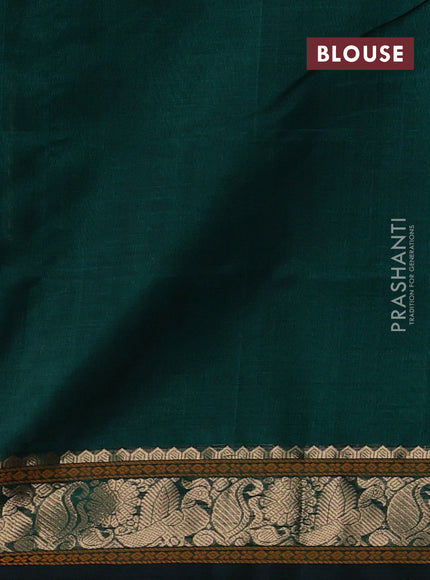 Kanchipuram silk cotton saree green with allover thread stripe pattern and zari woven border