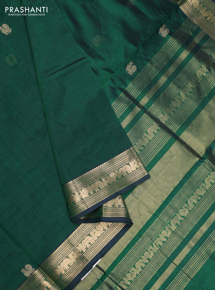 Kanchipuram silk cotton saree bottle green with annam zari woven buttas and zari woven border