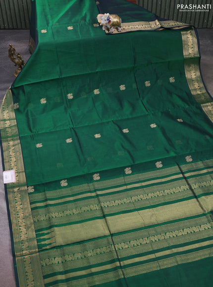 Kanchipuram silk cotton saree bottle green with annam zari woven buttas and zari woven border