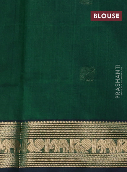 Kanchipuram silk cotton saree bottle green with annam zari woven buttas and zari woven border