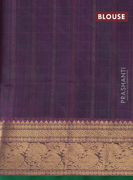 Kanchipuram silk cotton saree dual shade of greenish purple and green with allover thread checks & 1000 buttas and zari woven border