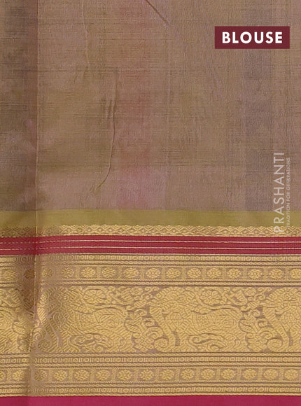 Kanchipuram silk cotton saree dual shade of beige and pink with allover thread checks & buttas and zari woven border