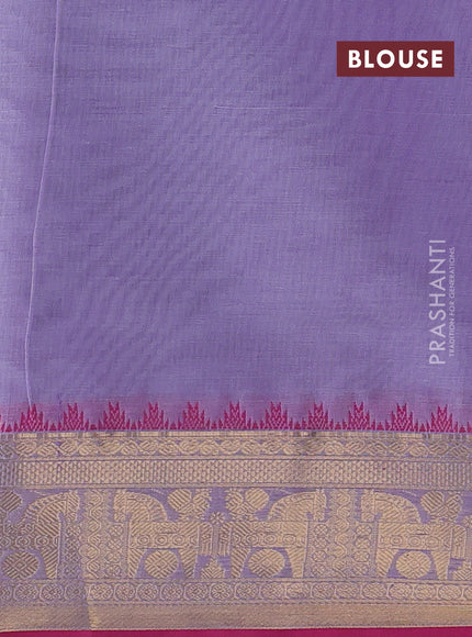 Kanchipuram silk cotton saree mild lavender and pink with allover thread checks & buttas and zari woven border