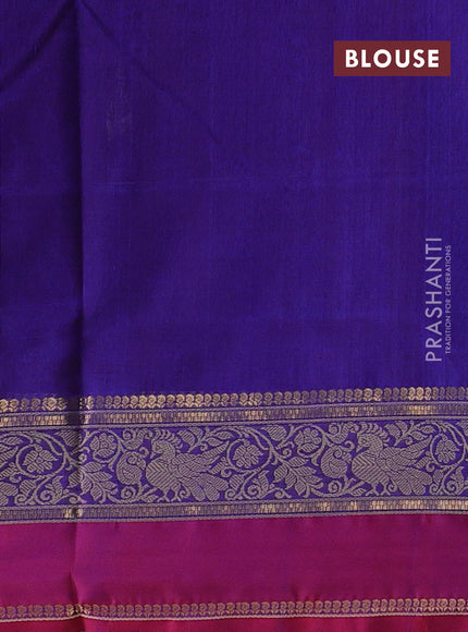 Kanchipuram silk cotton saree blue and dual shade of red with thread woven buttas and thread & zari woven border