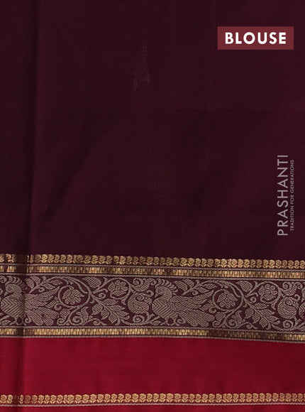 Kanchipuram silk cotton saree coffee brown and maroon with thread woven buttas and thread & zari woven border