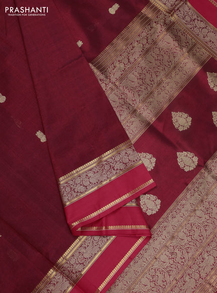 Kanchipuram silk cotton saree deep maroon and red with thread woven buttas and thread & zari woven border