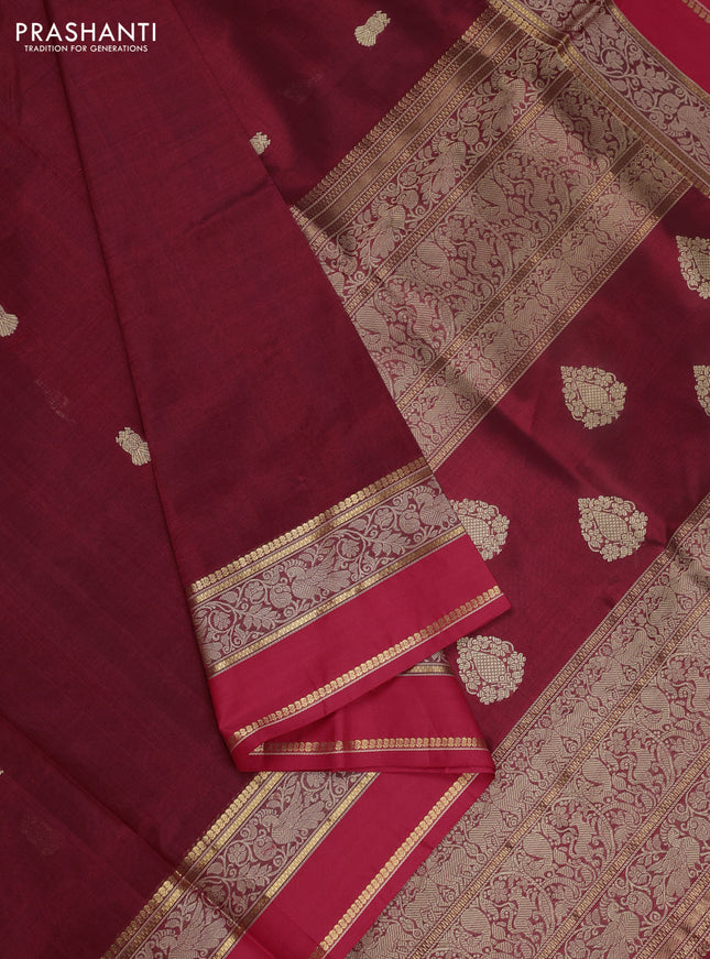 Kanchipuram silk cotton saree deep maroon and red with thread woven buttas and thread & zari woven border