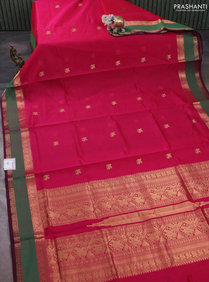 Kanchipuram silk cotton saree pink and green with zari woven buttas and rettapet zari woven border