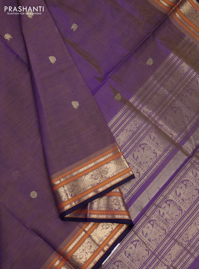 Kanchipuram silk cotton saree dual shade of violet and blue with zari woven buttas and zari woven border