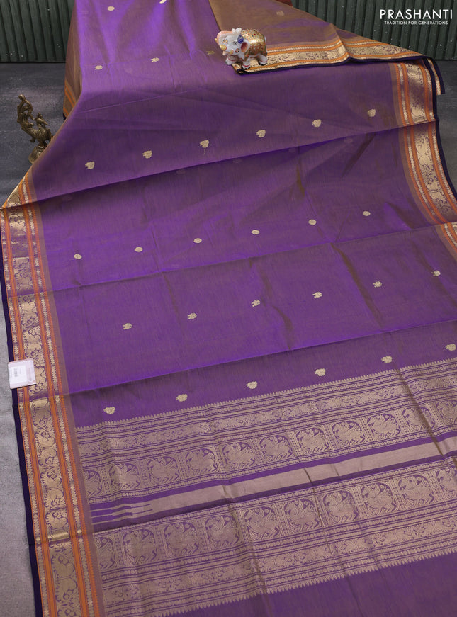 Kanchipuram silk cotton saree dual shade of violet and blue with zari woven buttas and zari woven border