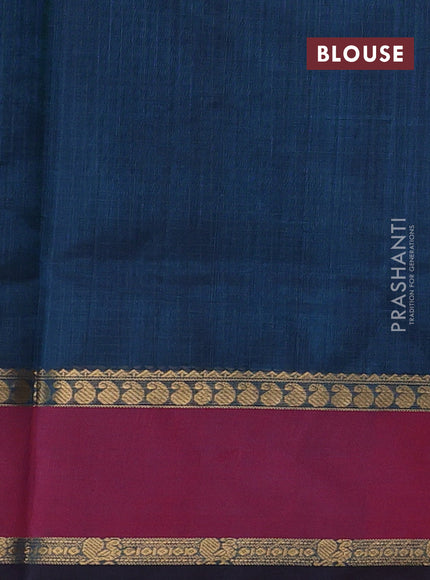 Kanchipuram silk cotton saree peacock green and red with allover thread checked pattern and rettapet zari woven border