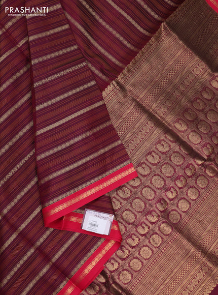 Kanchipuram silk cotton saree purple and pink with allover thread weaves and zari woven border