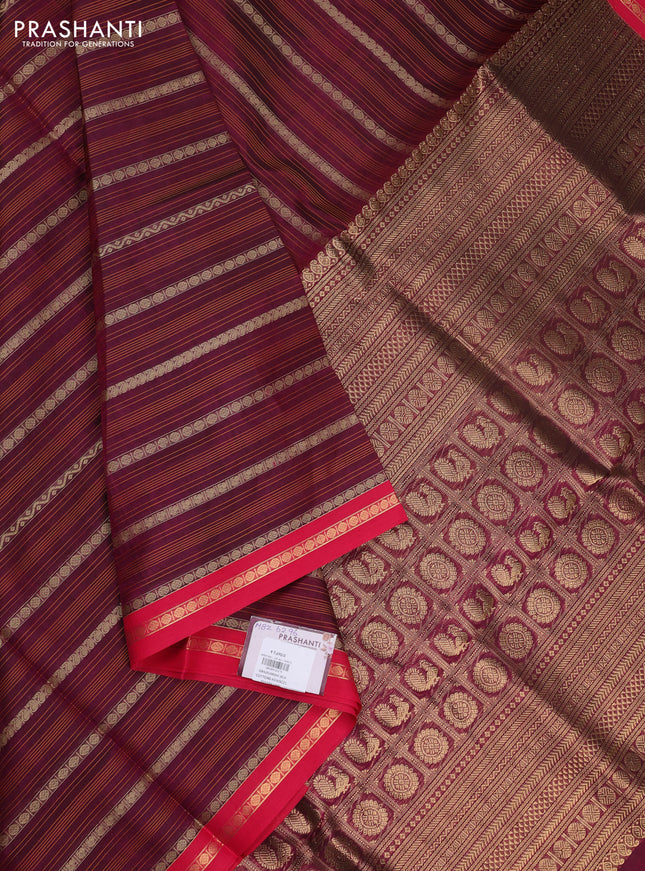 Kanchipuram silk cotton saree purple and pink with allover thread weaves and zari woven border