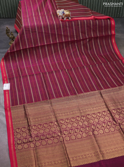 Kanchipuram silk cotton saree purple and pink with allover thread weaves and zari woven border