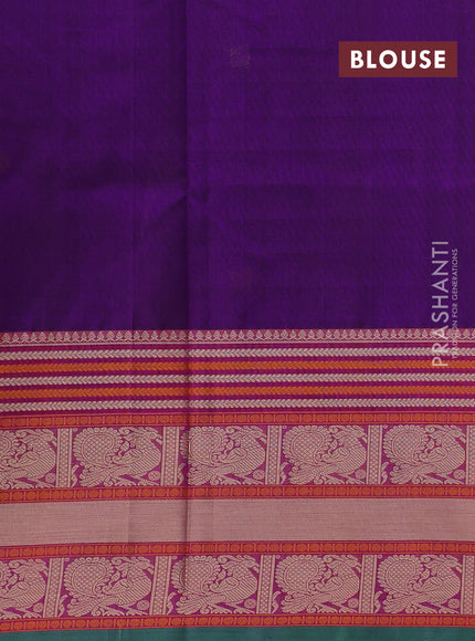 Kanchipuram silk cotton saree violet and rust shade with thread woven buttas and long thread woven border