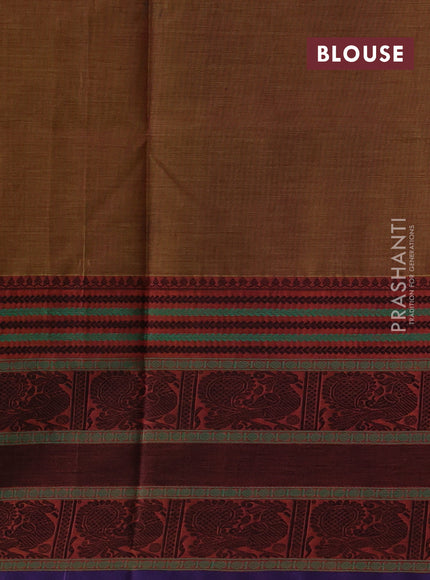 Kanchipuram silk cotton saree dark mustard and rust shade with thread woven buttas and long thread woven border
