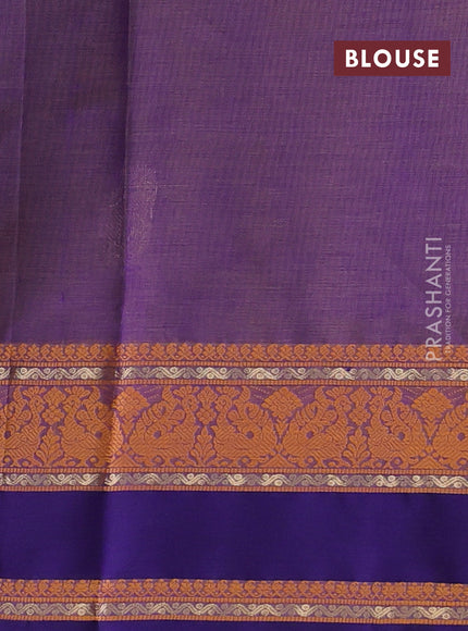 Kanchipuram silk cotton saree dual shade of purple and blue with zari woven buttas and thread woven border