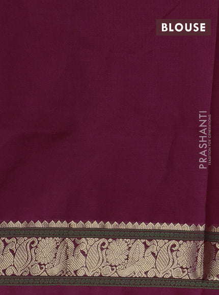 Kanchipuram silk cotton saree deep maroon with allover thread stripe pattern and zari woven border