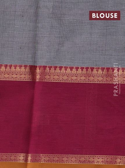 Kanchipuram silk cotton saree grey and pink with allover thread weaves and rettapet zari woven butta border