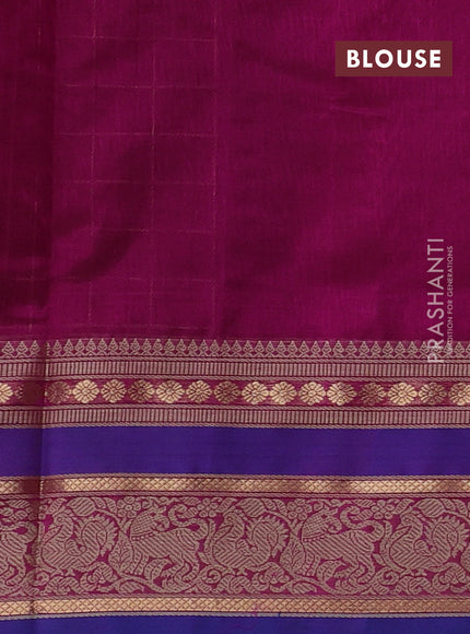 Kanchipuram silk cotton saree pink and blue with allover zari checked pattern and thread & zari woven border
