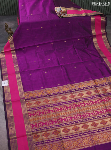 Kanchipuram silk cotton saree purple and pink with zari woven buttas and rettapet zari woven border