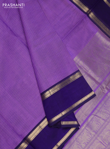 Kanchipuram silk cotton saree lavender and blue with allover zari stripe pattern and rettapet zari woven border
