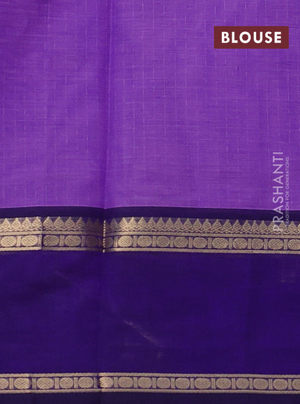 Kanchipuram silk cotton saree lavender and blue with allover zari stripe pattern and rettapet zari woven border