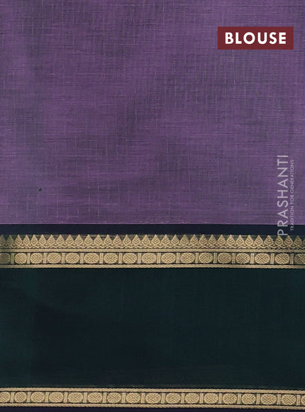 Kanchipuram silk cotton saree lavender and bottle green with allover zari stripe pattern and rettapet zari woven border