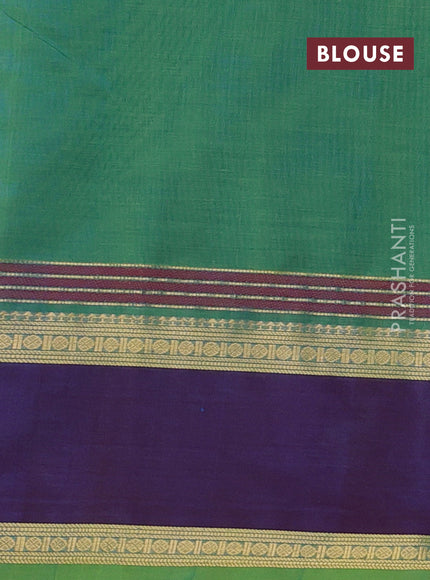 Kanchipuram silk cotton saree dual shade of bluish green and dual shade of maroon with allover thread checks & 1000 buttas and rettapet zari woven border