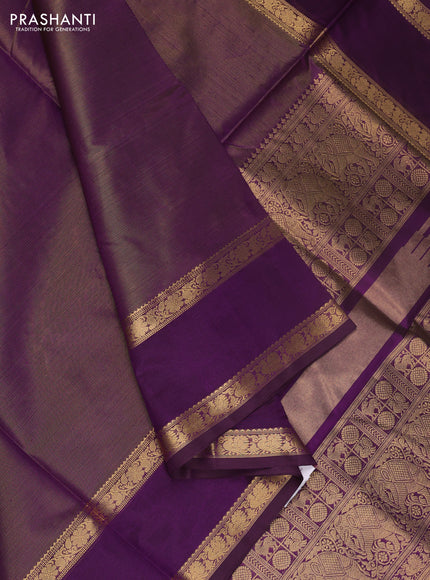 Kanchipuram silk cotton saree purple with allover vairosi pattern and rettapet zari woven border