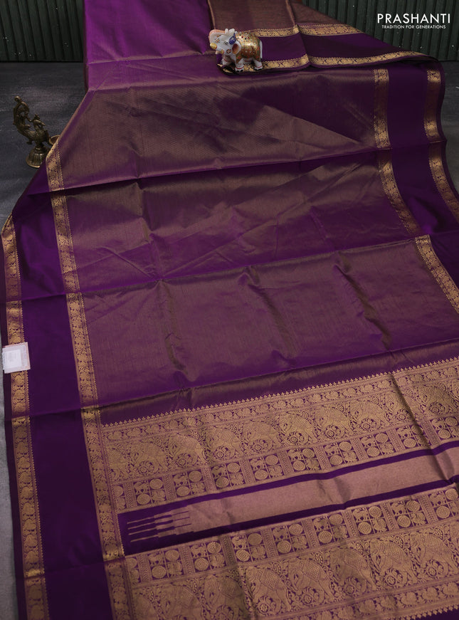 Kanchipuram silk cotton saree purple with allover vairosi pattern and rettapet zari woven border
