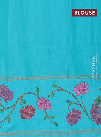 Pure soft silk saree dual shade of pista green and teal blue with annam zari woven buttas and zari woven embroidery border