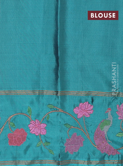 Pure soft silk saree royal blue and teal blue with annam zari woven buttas and zari woven embroidery border