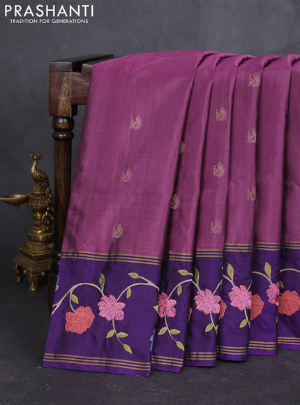 Pure soft silk saree purple shade and violet with annam zari woven buttas and zari woven embroidery border