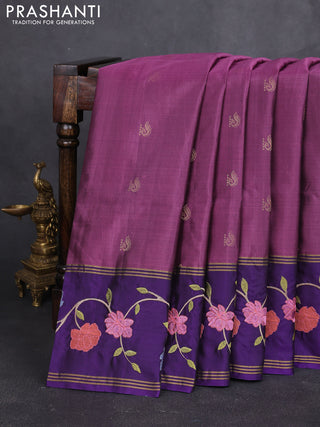 Pure soft silk saree purple shade and violet with annam zari woven buttas and zari woven embroidery border