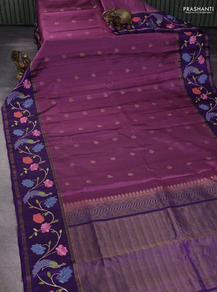 Pure soft silk saree purple shade and violet with annam zari woven buttas and zari woven embroidery border