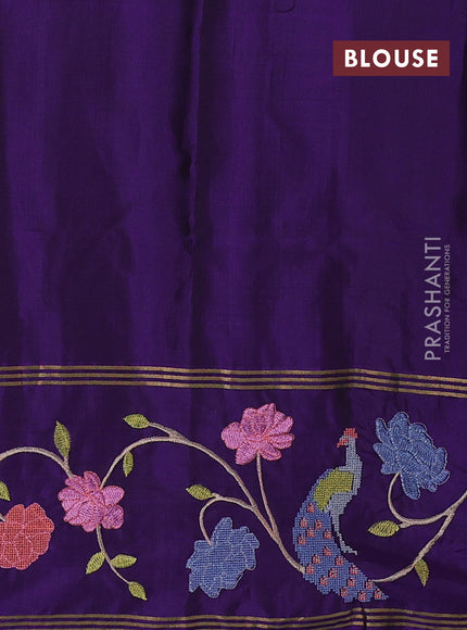 Pure soft silk saree purple shade and violet with annam zari woven buttas and zari woven embroidery border