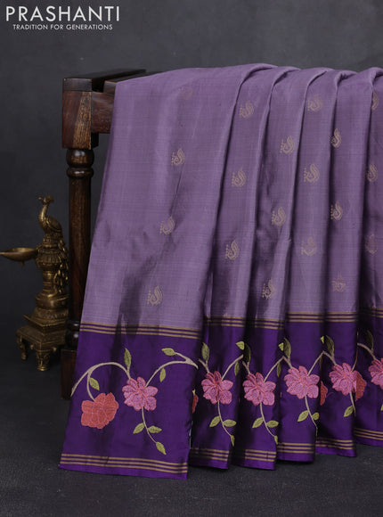 Pure soft silk saree pastel purple and purple with annam zari woven buttas and zari woven embroidery border