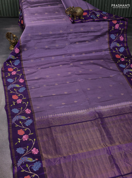 Pure soft silk saree pastel purple and purple with annam zari woven buttas and zari woven embroidery border