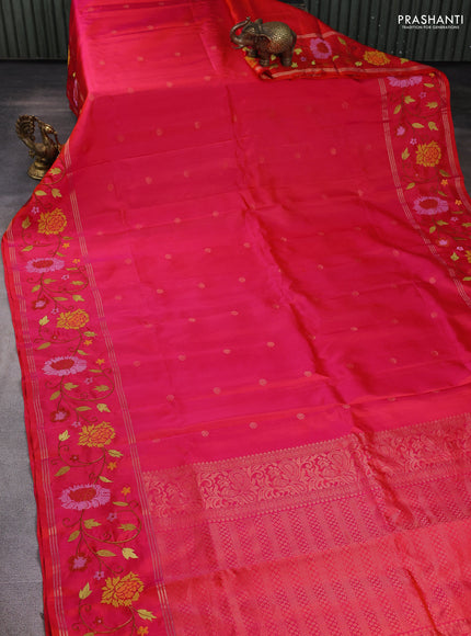 Pure soft silk saree dual shade of pinkish orange with zari woven buttas and zari woven embroidery border