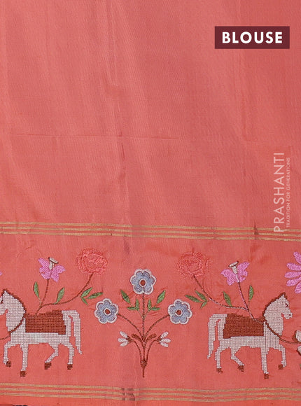 Pure soft silk saree dual shade of mild peach and orange with zari woven buttas and zari woven embroidery border