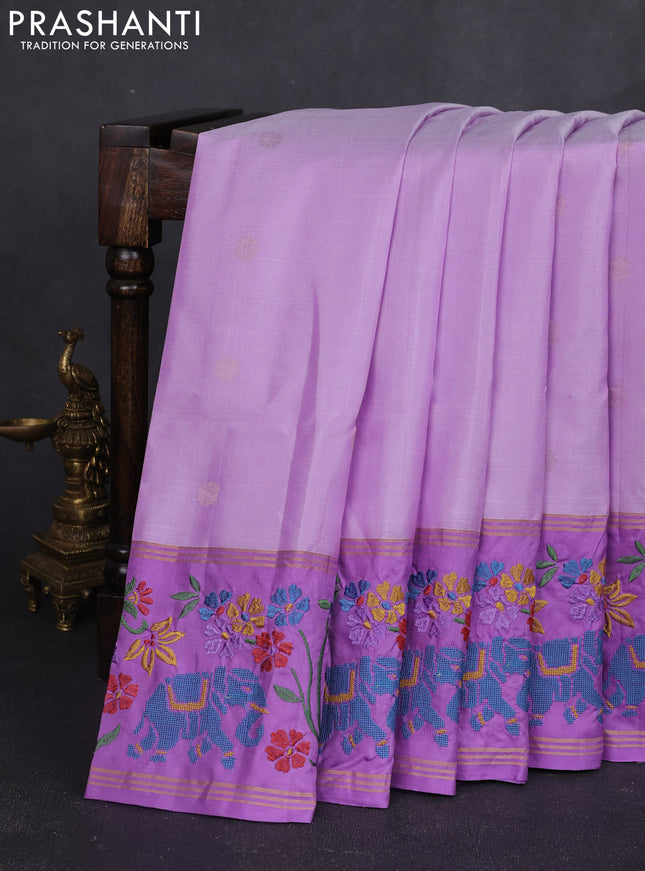Pure soft silk saree mild lavender and lavender with zari woven buttas and zari woven embroidery border