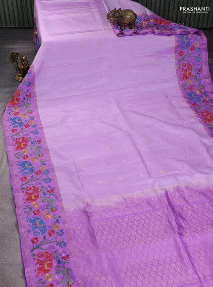Pure soft silk saree mild lavender and lavender with zari woven buttas and zari woven embroidery border