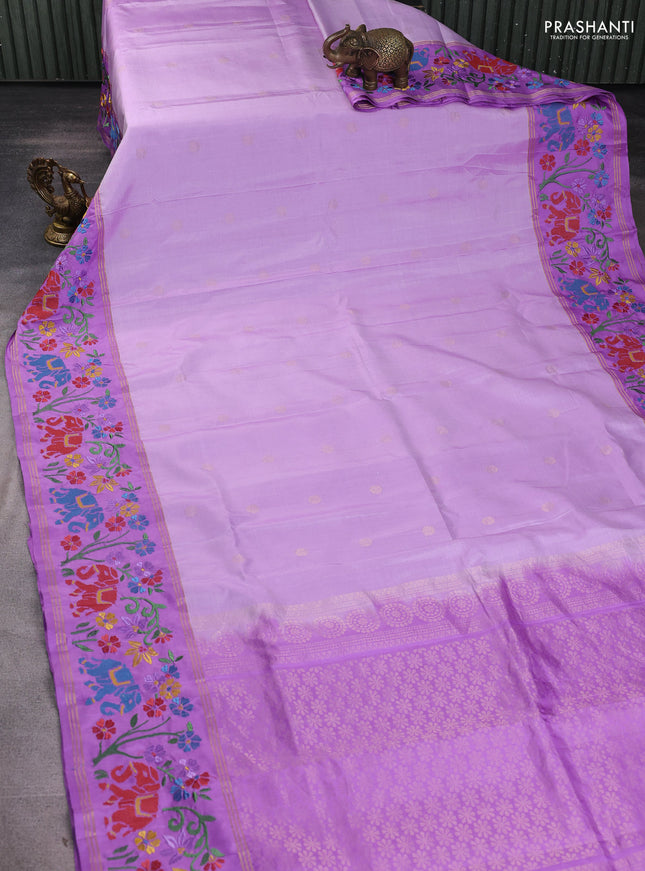 Pure soft silk saree mild lavender and lavender with zari woven buttas and zari woven embroidery border