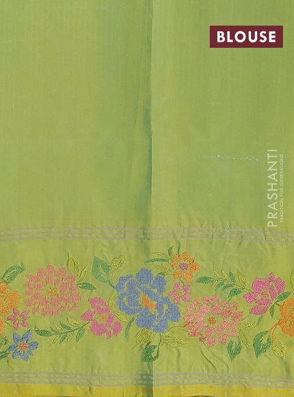 Pure soft silk saree teal blue and dual shade of yellow with zari woven buttas and zari woven embroidery border