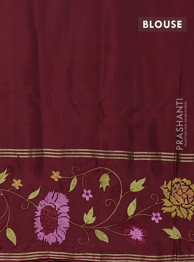 Pure soft silk saree maroon with zari woven buttas and zari woven embroidery border