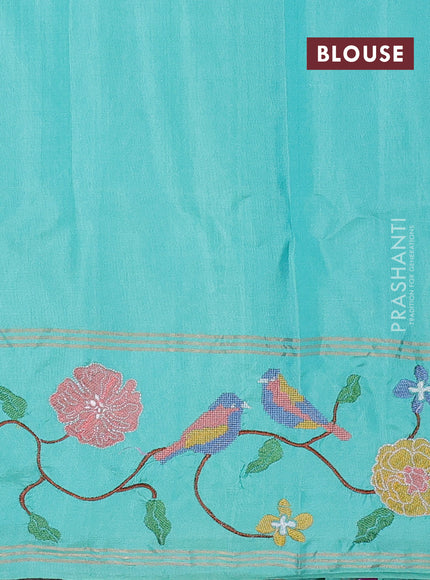 Pure soft silk saree teal blue and teal green with annam zari woven buttas and zari woven embroidery border